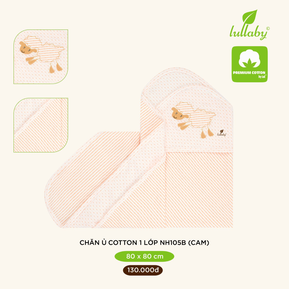 Chăn ủ cotton 1 lớp Lullaby 80x80 cm NH105B - Cam