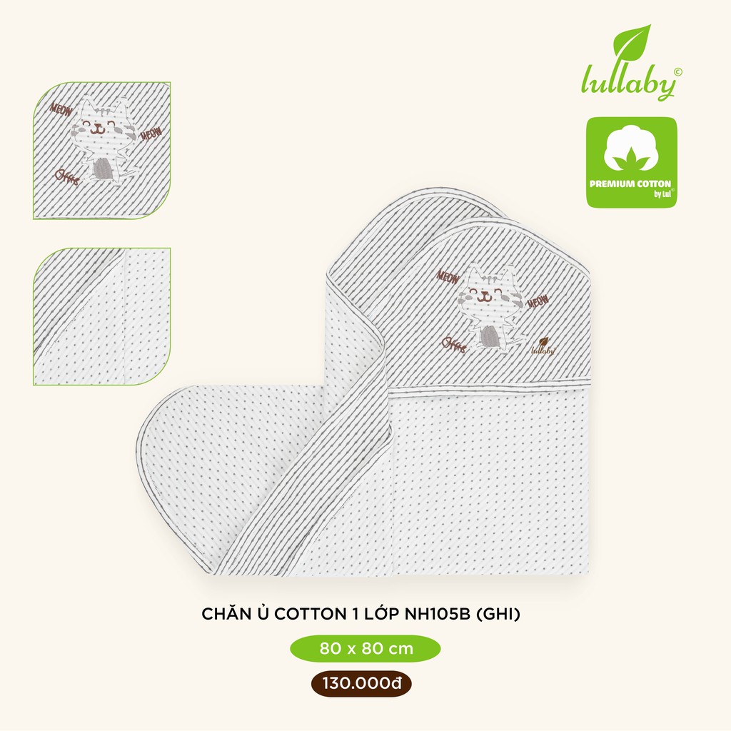 Chăn ủ cotton 1 lớp Lullaby 80x80 cm NH105B - Xám