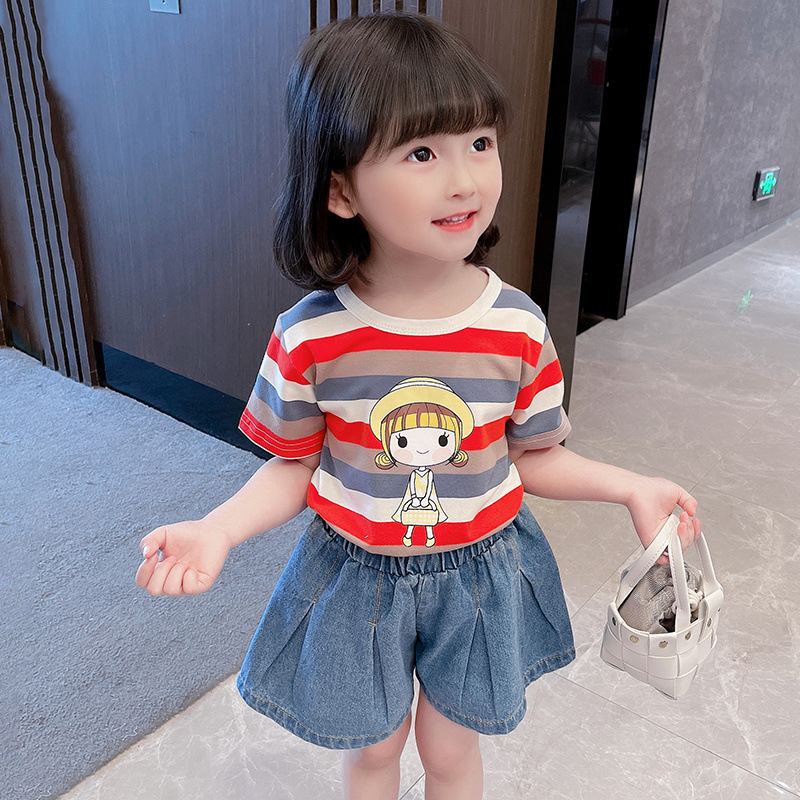 DV517 - Set Quần Váy Xoè Và Áo Sọc Ngang Cho Bé
