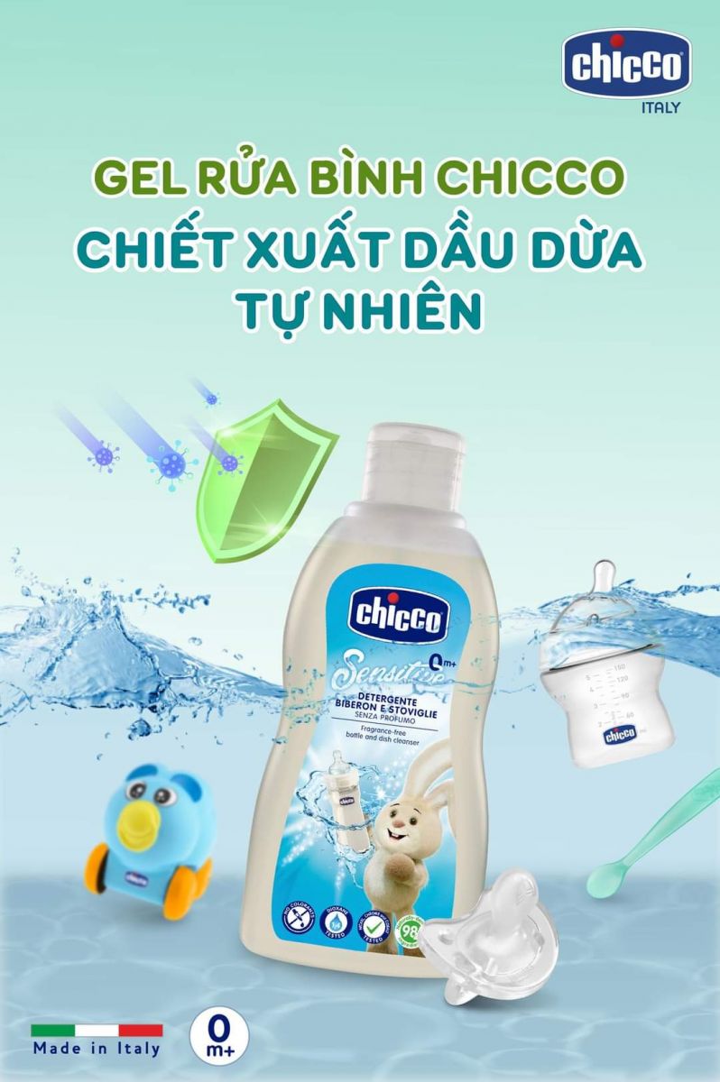 Gel rửa bình sữa Chicco chiết xuất dầu dừa tự nhiên 300ml