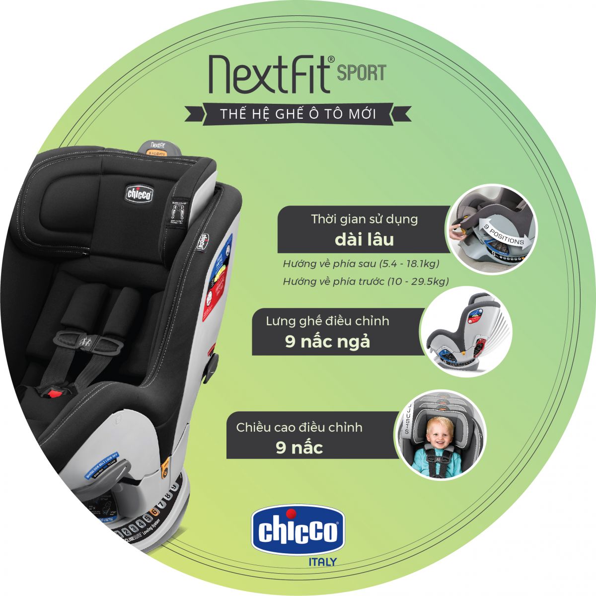 Ghế ngồi ô tô Chicco NextFit Sport ghi mercury