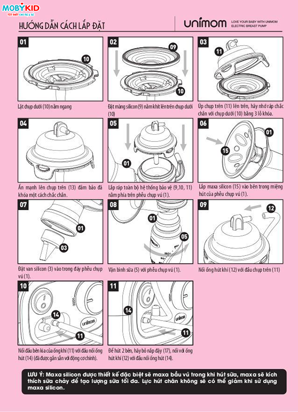 Hướng dẫn sử dụng & vệ sinh Máy hút sữa điện đôi Unimom Forte