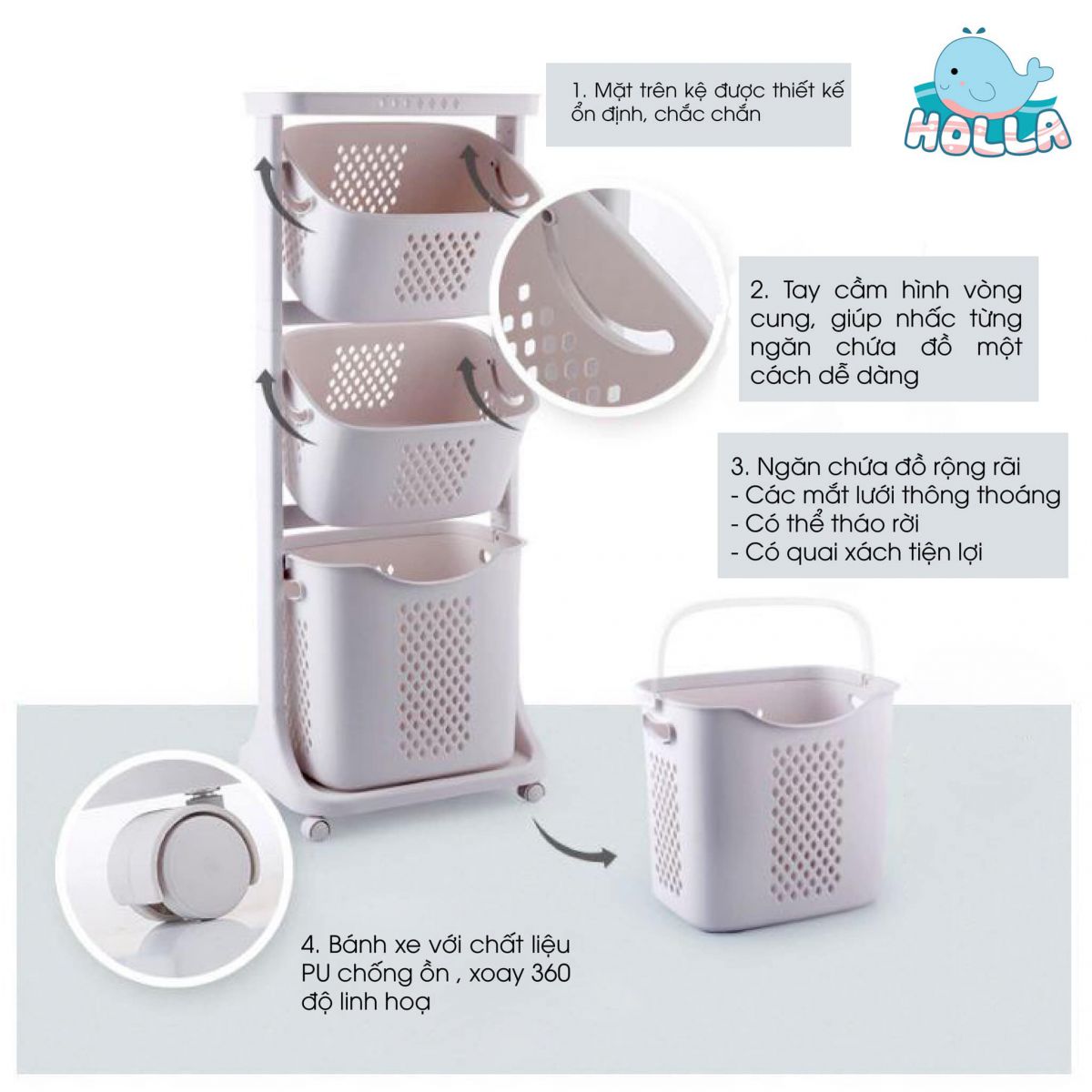 Kệ nhựa 3 tầng Holla màu trắng