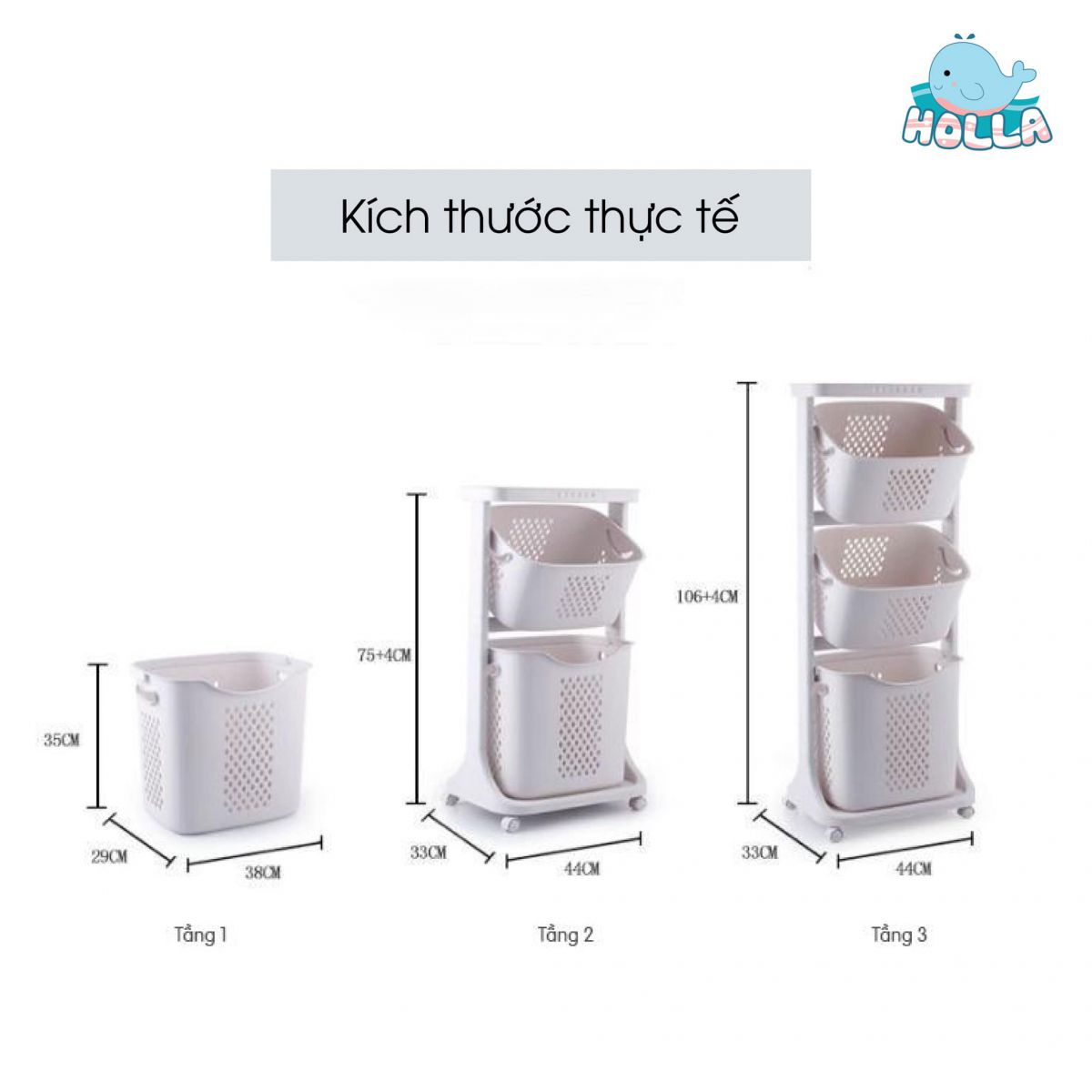 Kệ nhựa 3 tầng Holla màu trắng