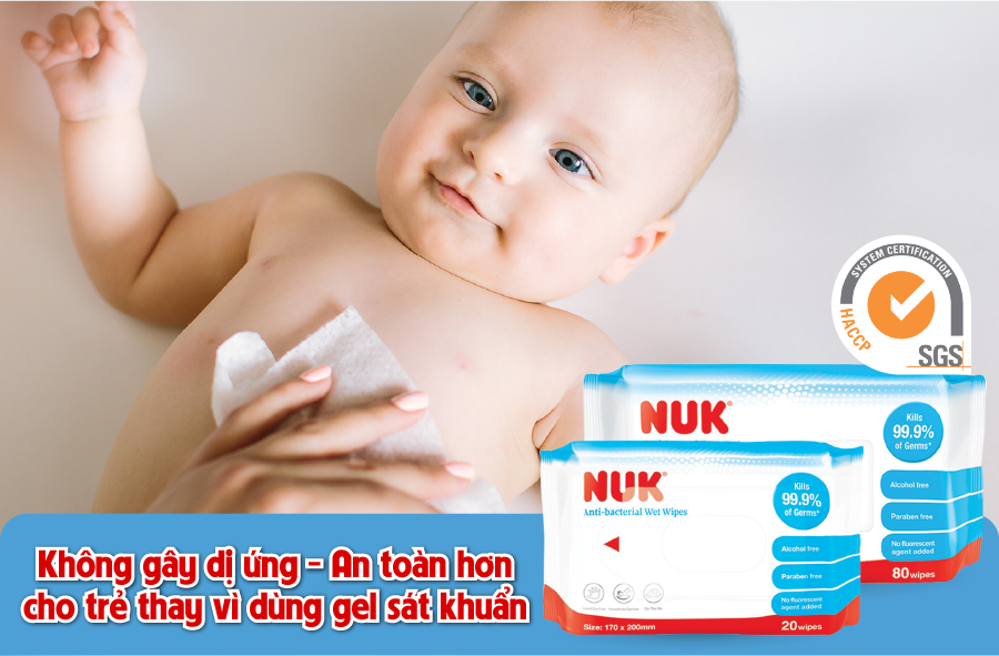 Khăn ướt diệt khuẩn NUK không chứa cồn (80 tờ)