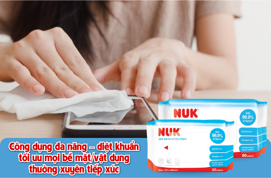Khăn ướt diệt khuẩn NUK không chứa cồn (80 tờ)