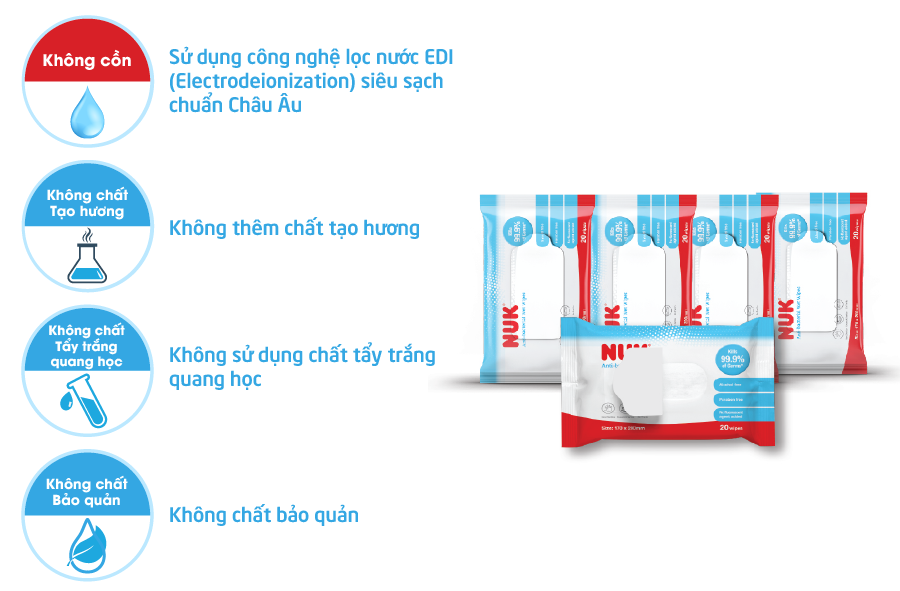 Khăn ướt diệt khuẩn NUK không chứa cồn (80 tờ)