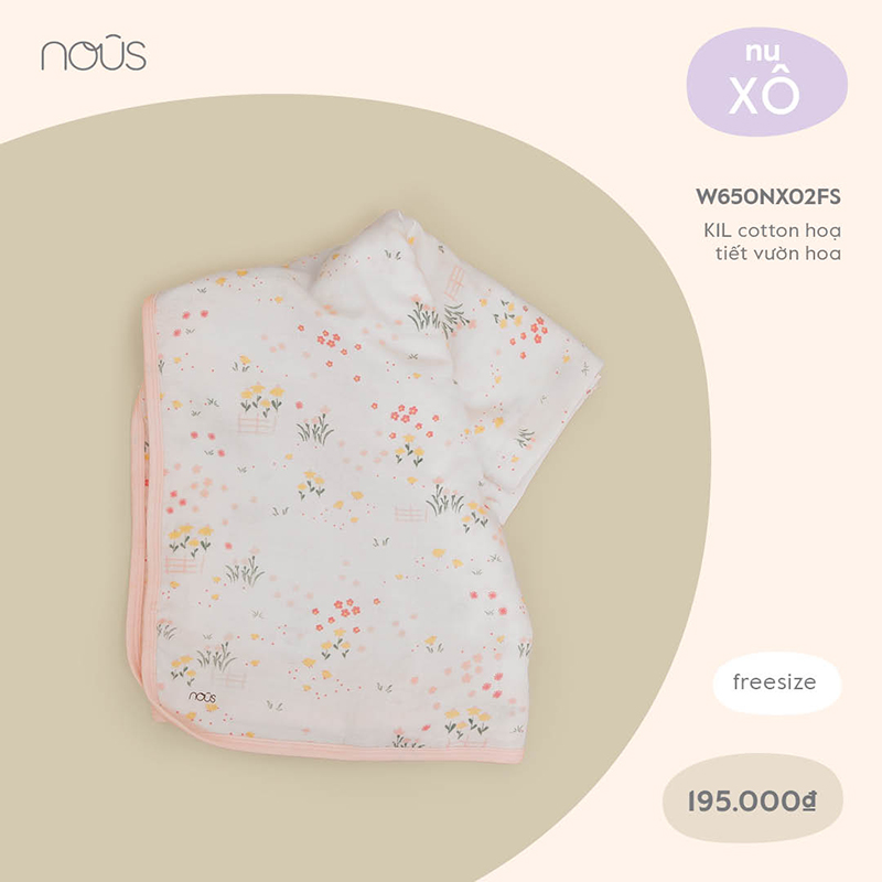 Khăn 1 lớp cotton Nous họa tiết vườn hoa
