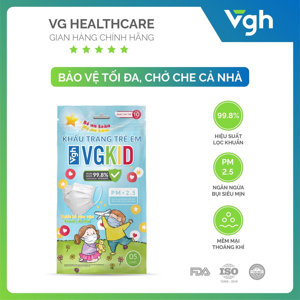 Khẩu trang trẻ em VG KID dạng túi lọc khuẩn