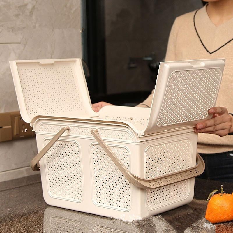 Làn nhựa Pomo có quai xách đa năng có nắp màu kem