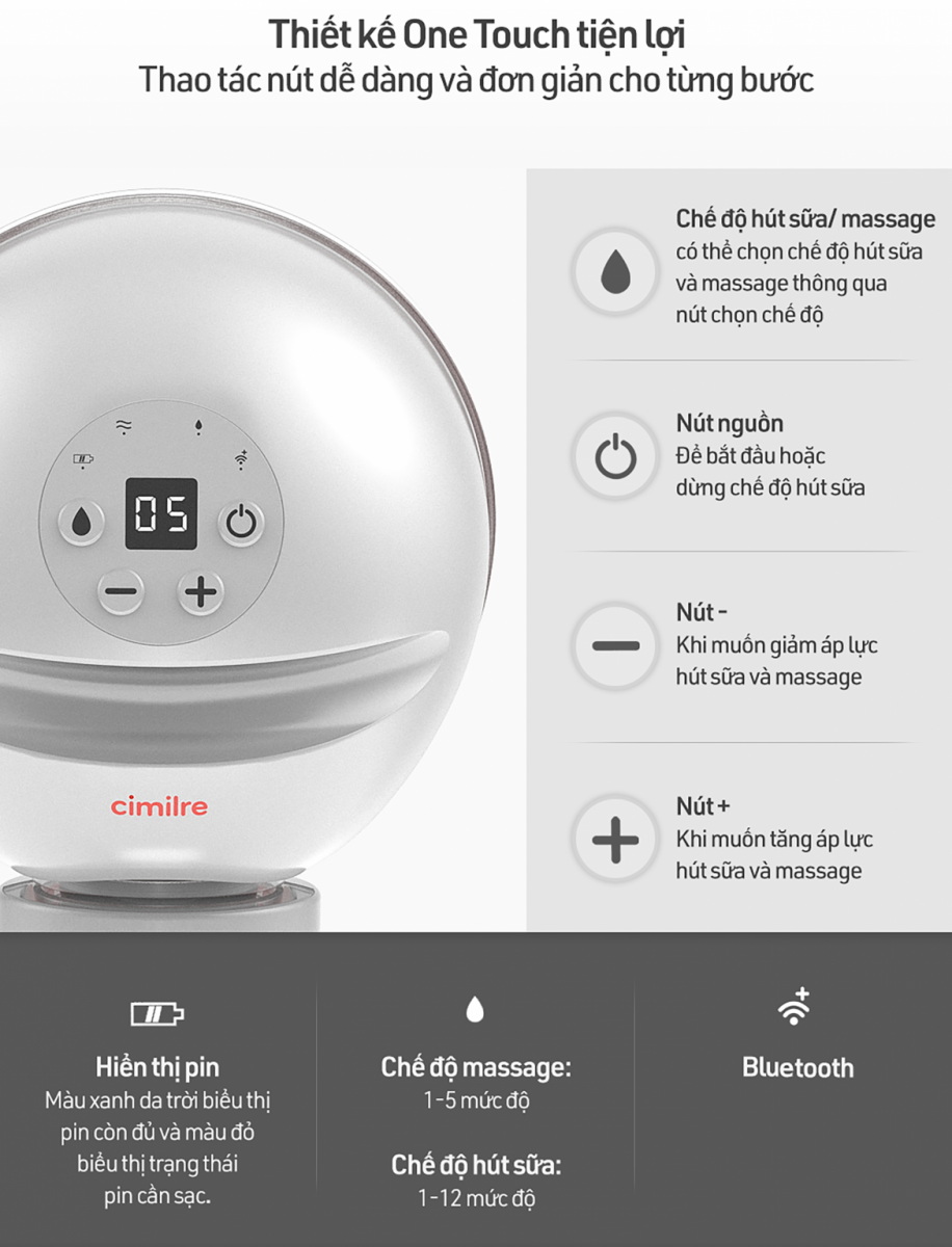 Máy hút sữa Cimilre không dây thông minh Free-T 