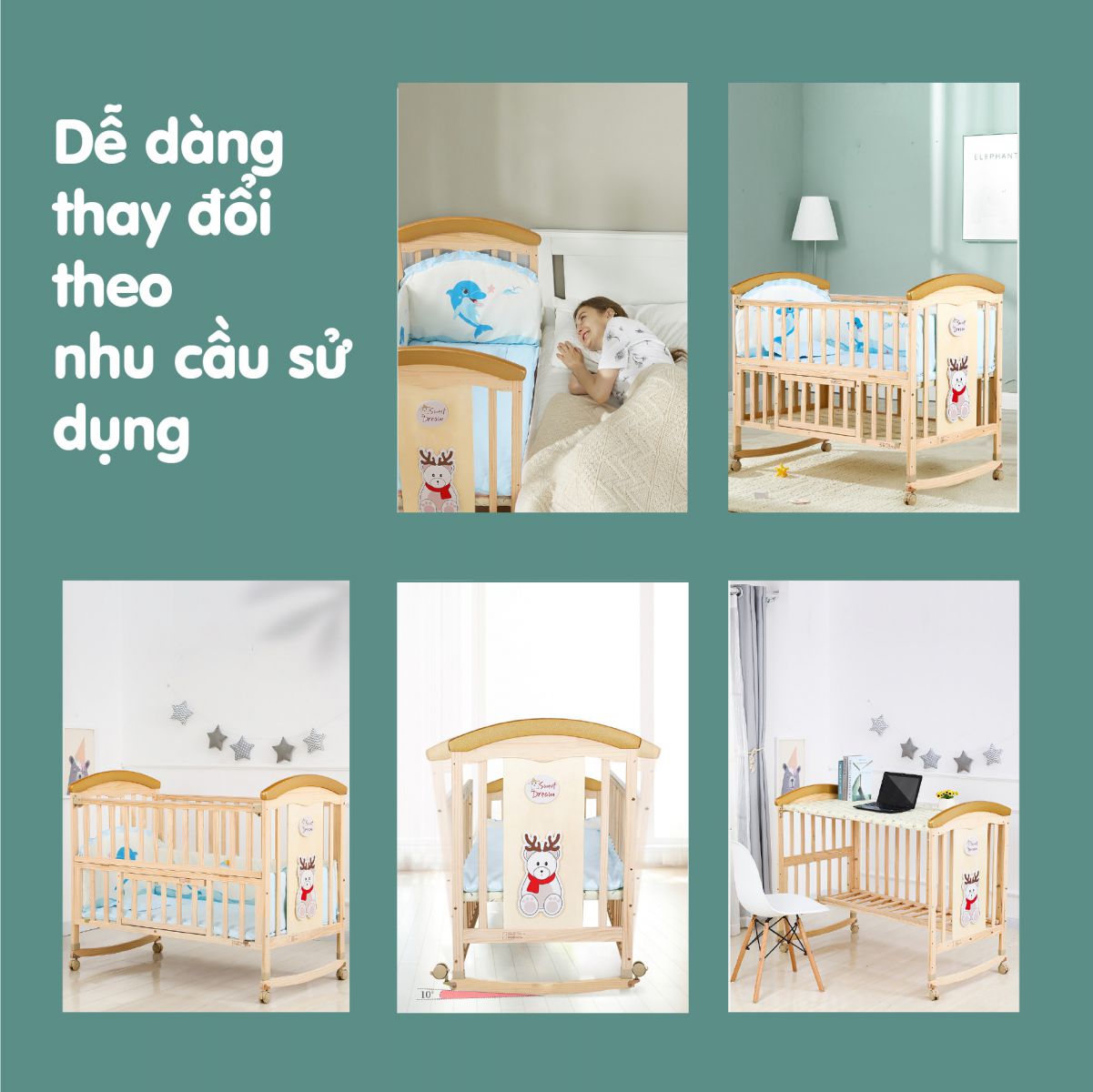 Nôi cũi gỗ Umoo không sơn