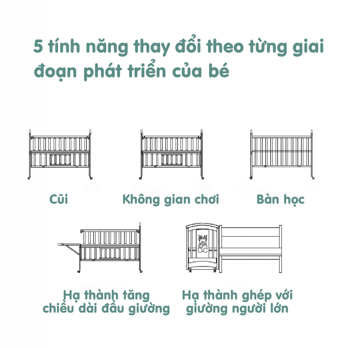 Nôi cũi gỗ Umoo không sơn