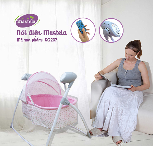 Nôi tự động cao cấp Mastela SG237 điều khiển từ xa, có nhạc - Màu hồng
