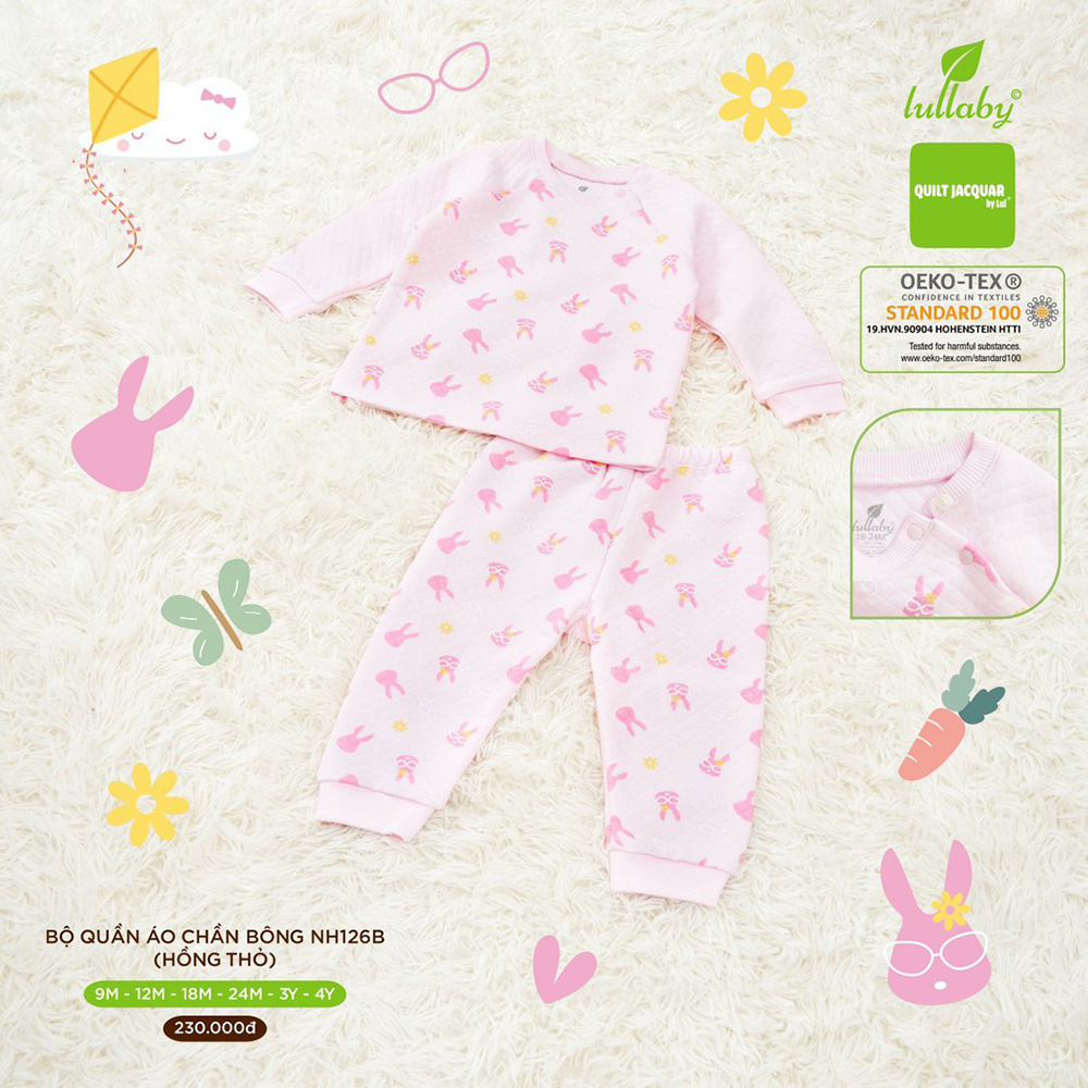NH126B.1 - Bộ quần áo chần bông Lullaby màu hồng thỏ