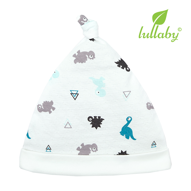 NH62B.3 - Mũ thắt nút Lullaby màu trắng họa tiết khủng long