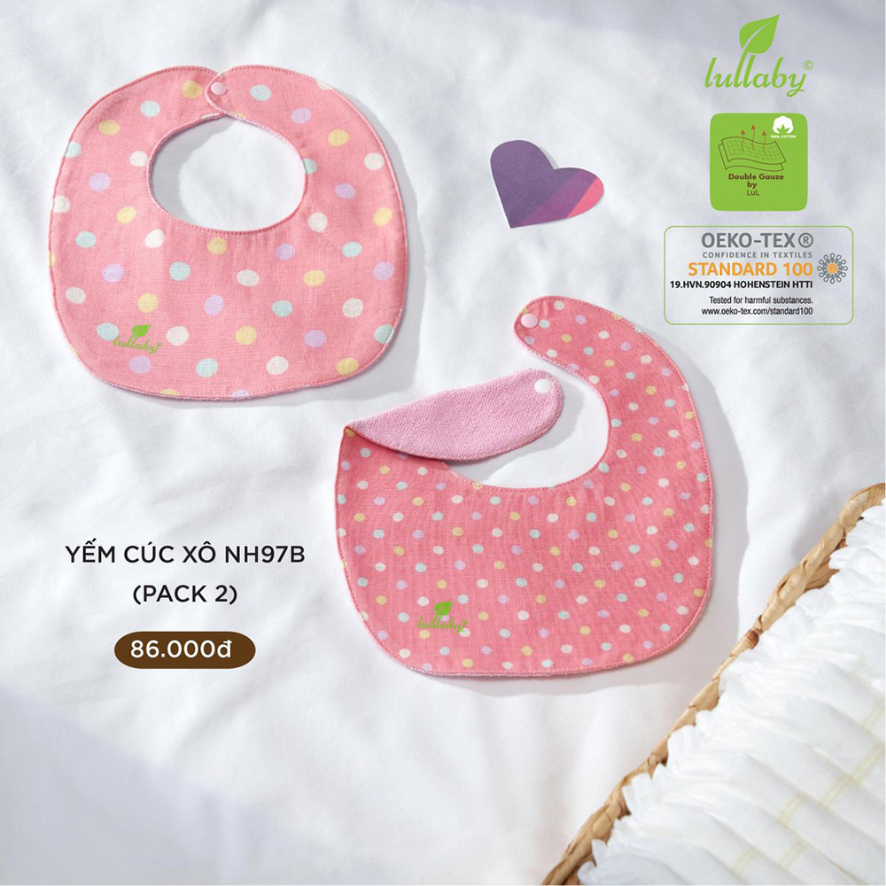 NH97B.1 - Set 2 yếm sơ sinh cúc bấm vải xô Lullaby màu hồng