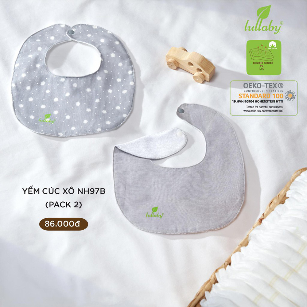 NH97B.2 - Set 2 yếm sơ sinh cúc bấm vải xô Lullaby màu ghi