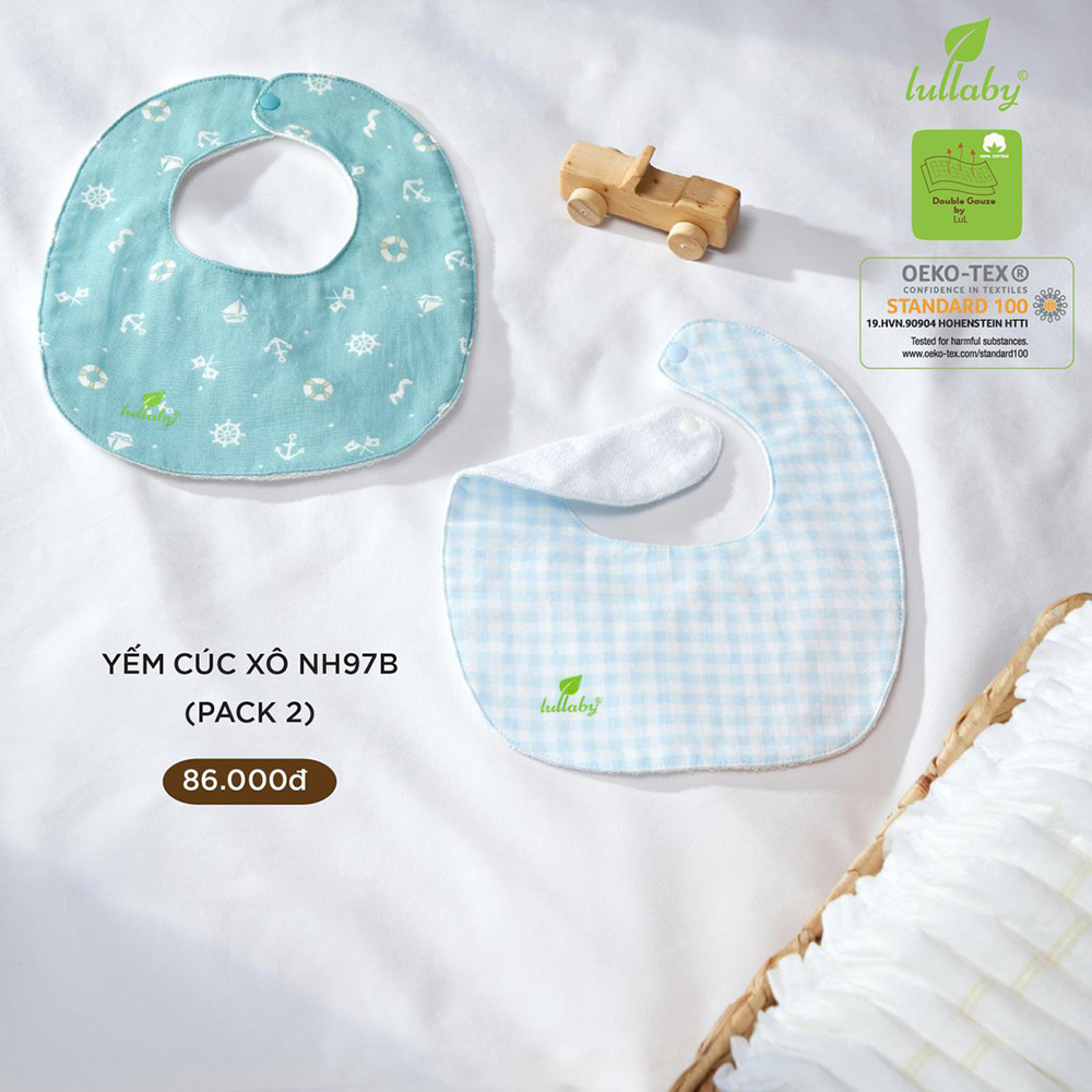NH97B.4 - Set 2 yếm sơ sinh cúc bấm vải xô Lullaby màu xanh mỏ neo