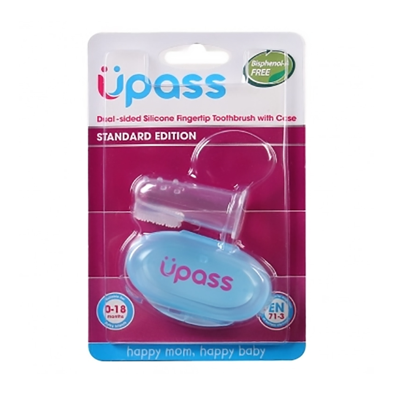 Rơ lưỡi xỏ ngón silicone siêu mềm Upass kèm hộp đựng màu xanh