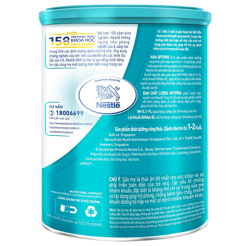 Sữa Nan Optipro 3 900g, HMO (1-2 tuổi)