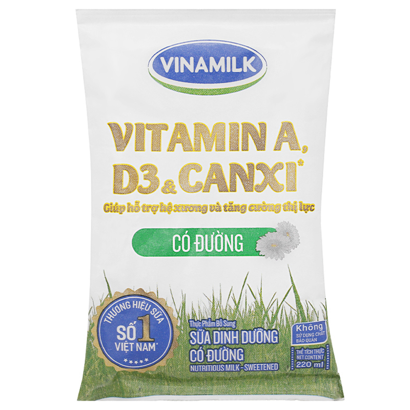 Sữa dinh dưỡng Vinamilk có đường bịch 220ml