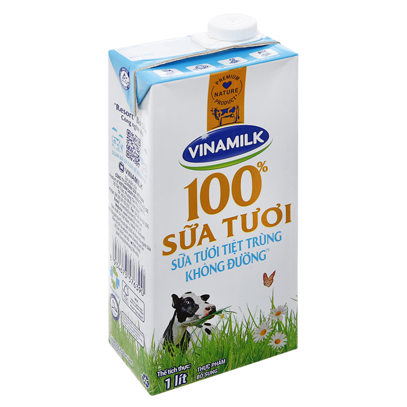 Sữa tươi tiệt trùng Vinamilk 100% không đường - Hộp giấy 1L