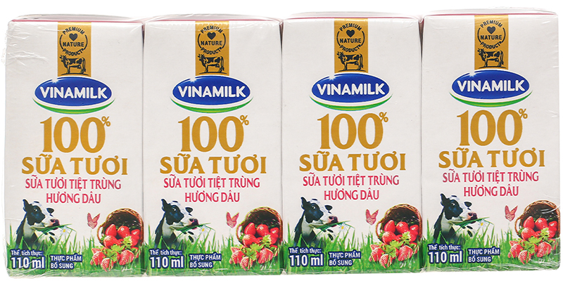 Sữa tươi tiệt trùng Vinamilk hương dâu - Lốc 4 hộp 110ml