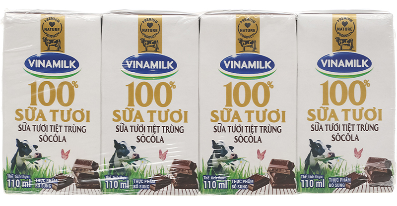 Sữa tươi tiệt trùng Vinamilk socola - Lốc 4 hộp 110ml