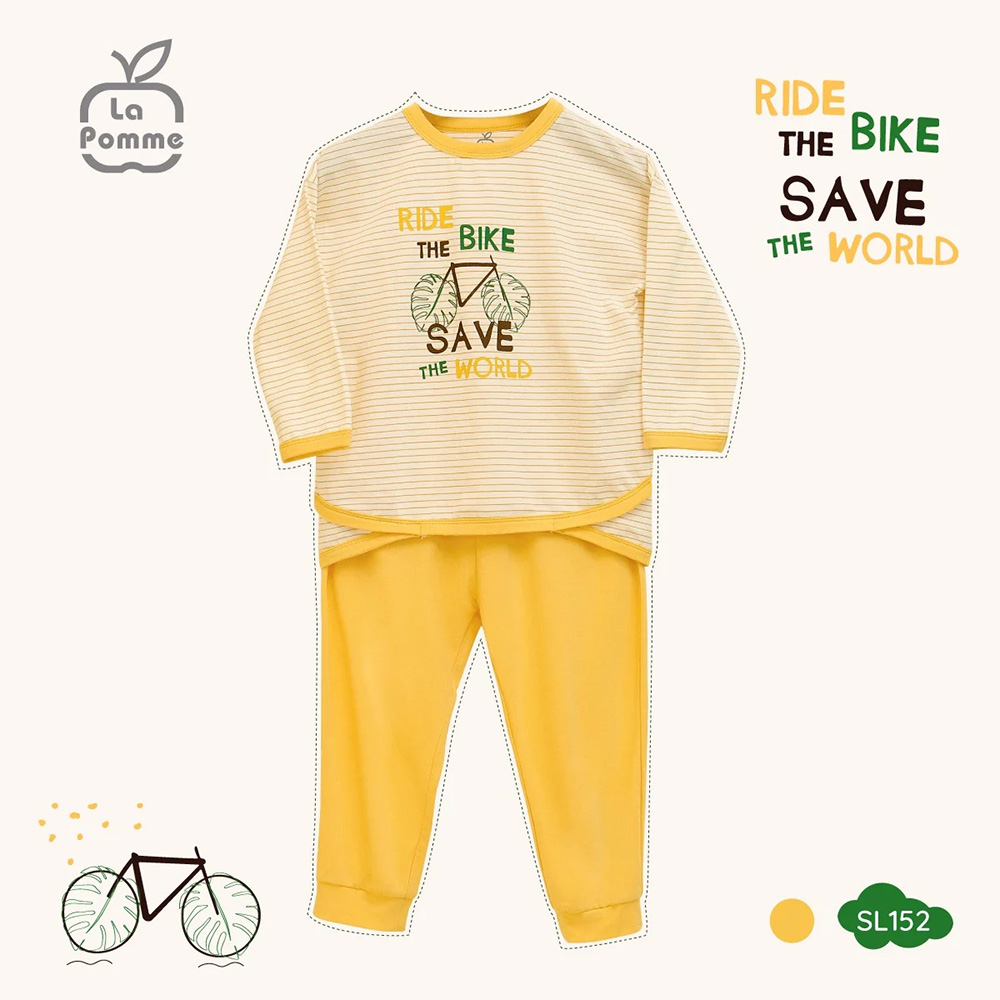 SL152 - Bộ quần áo dài tay Cotton La Pomme in hình Xe Đạp - Vàng