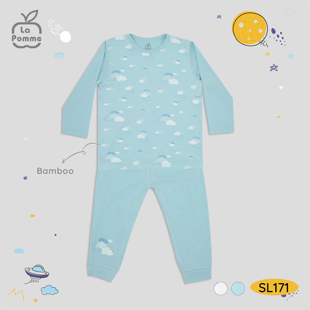 SL171.1 - Bộ áo dài tay và quần dài Bambo Uala Rogo in hình đám mây - Xanh
