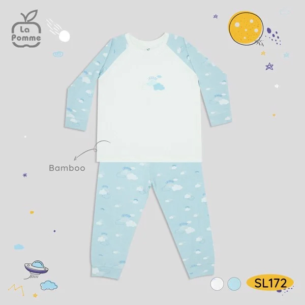 SL172 - Bộ áo dài tay và quần dài Bambo Uala Rogo in hình đám mây - Xanh