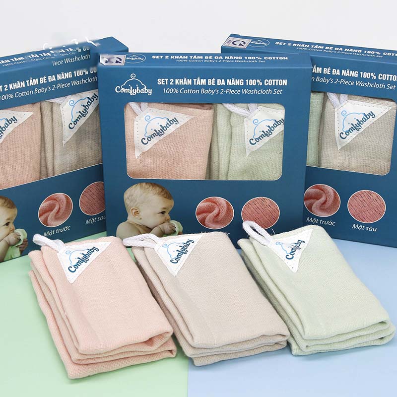 Set 2 khăn mặt - khăn tắm cho bé Comfybaby cotton cao cấp