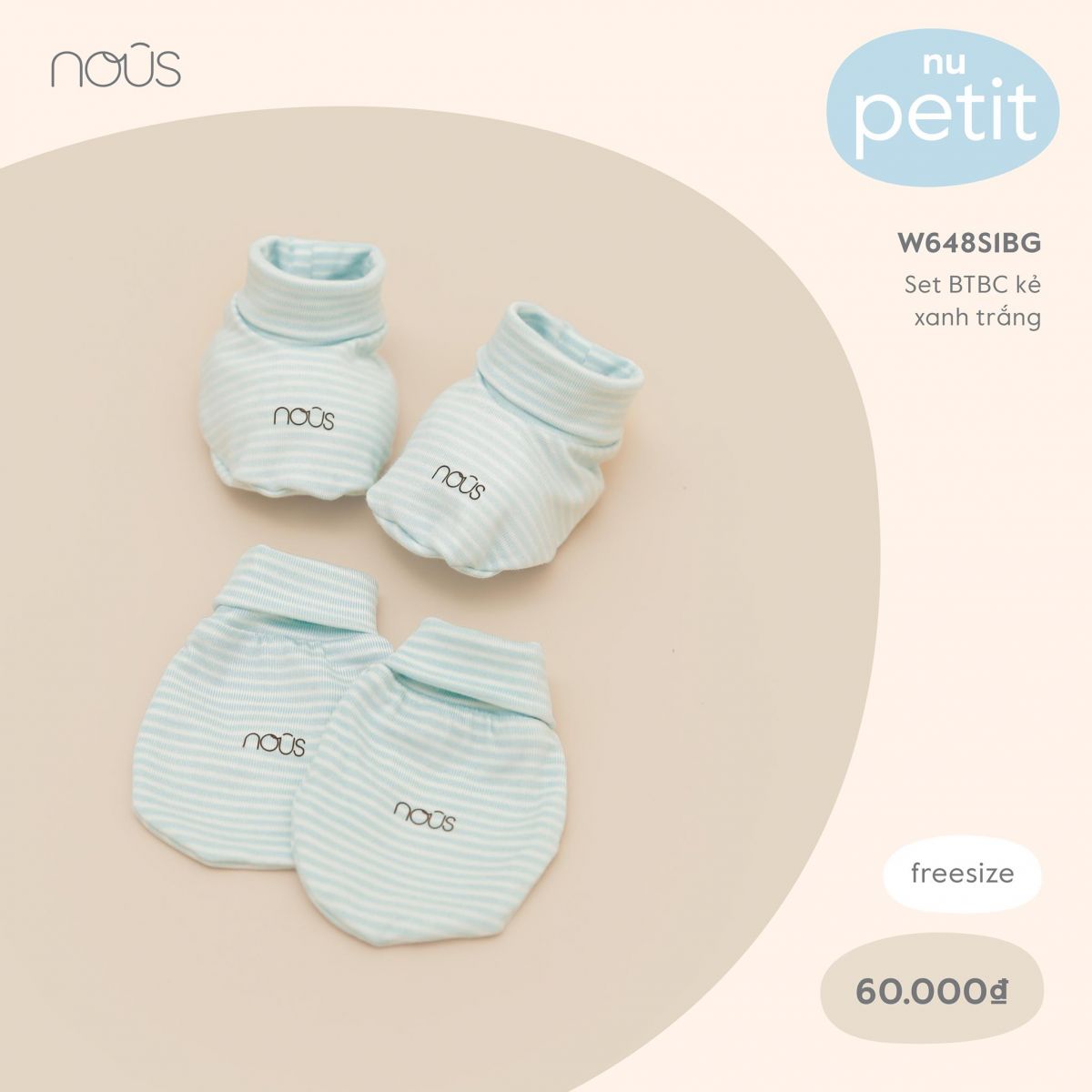 Set bao tay bao chân Nous kẻ xanh trắng
