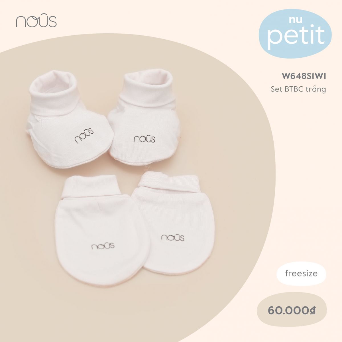 Set bao tay bao chân Nous màu trắng