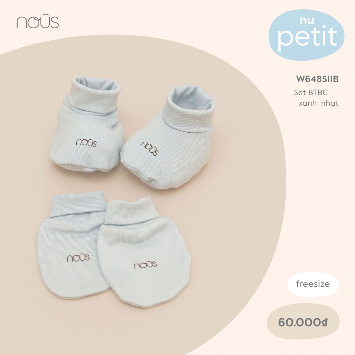 Set bao tay bao chân Nous màu xanh nhạt