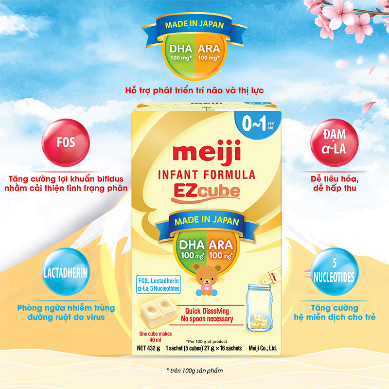 Sữa Meiji Infant Formula EZcube 432g số 0 (0 - 1 tuổi)