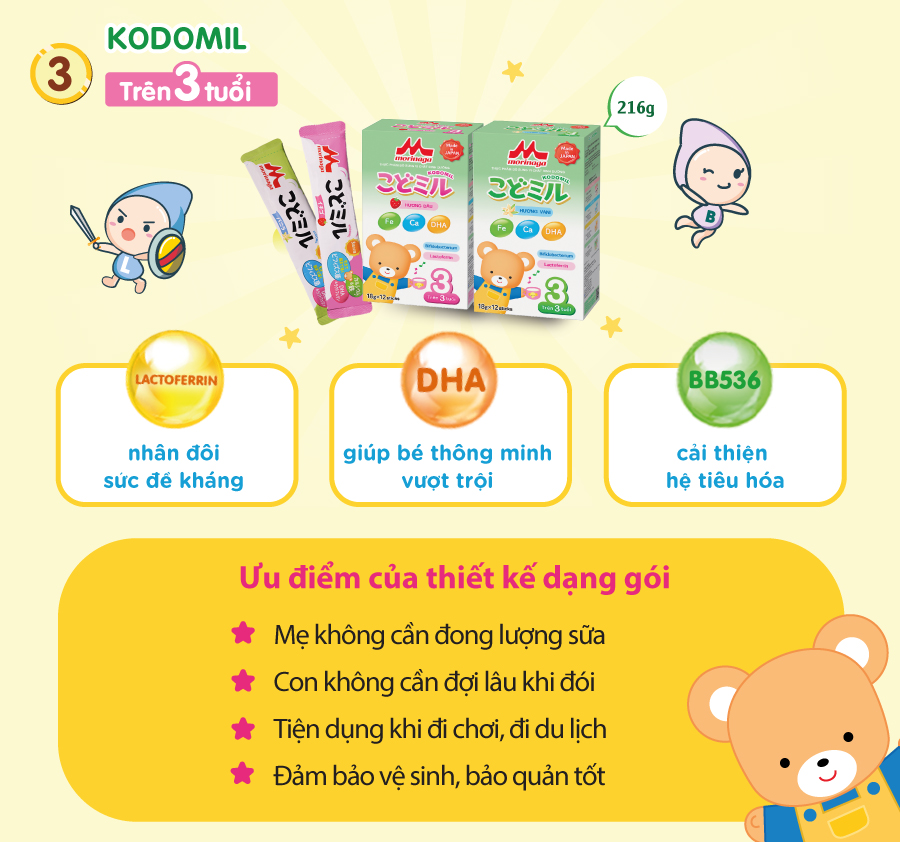 Sữa Morinaga Kodomil số 3 216g hương vani (Trên 3 tuổi)