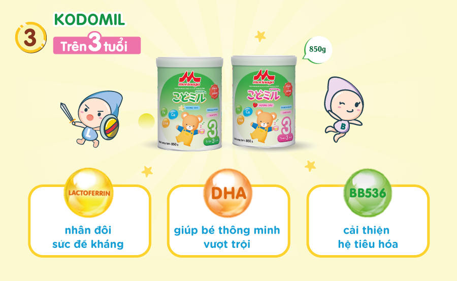 Sữa Morinaga Kodomil số 3 850g hương dâu (Trên 3 tuổi)