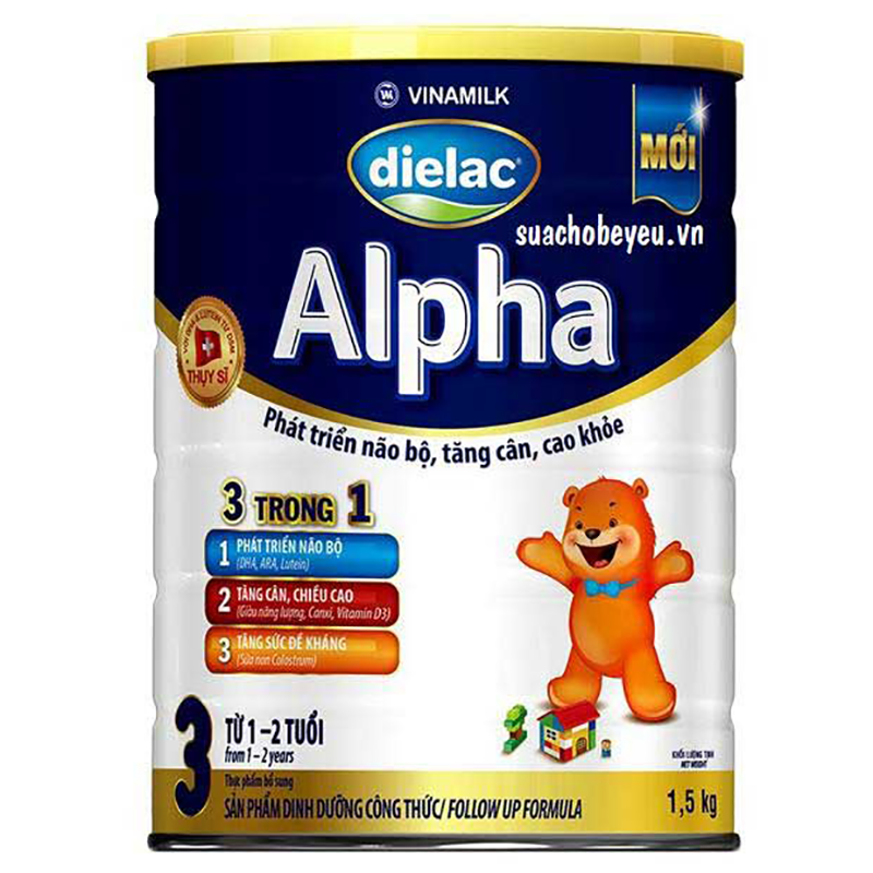 Sữa bột Vinamilk Dielac Alpha 3 1500g (cho trẻ từ 1 - 2 tuổi) - Hộp thiếc
