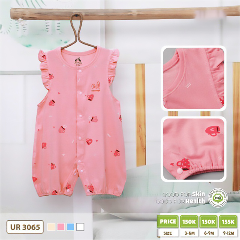 UR3065.4 - Boby ngắn tay cài nút giữa cho bé vải petit - Màu hồng