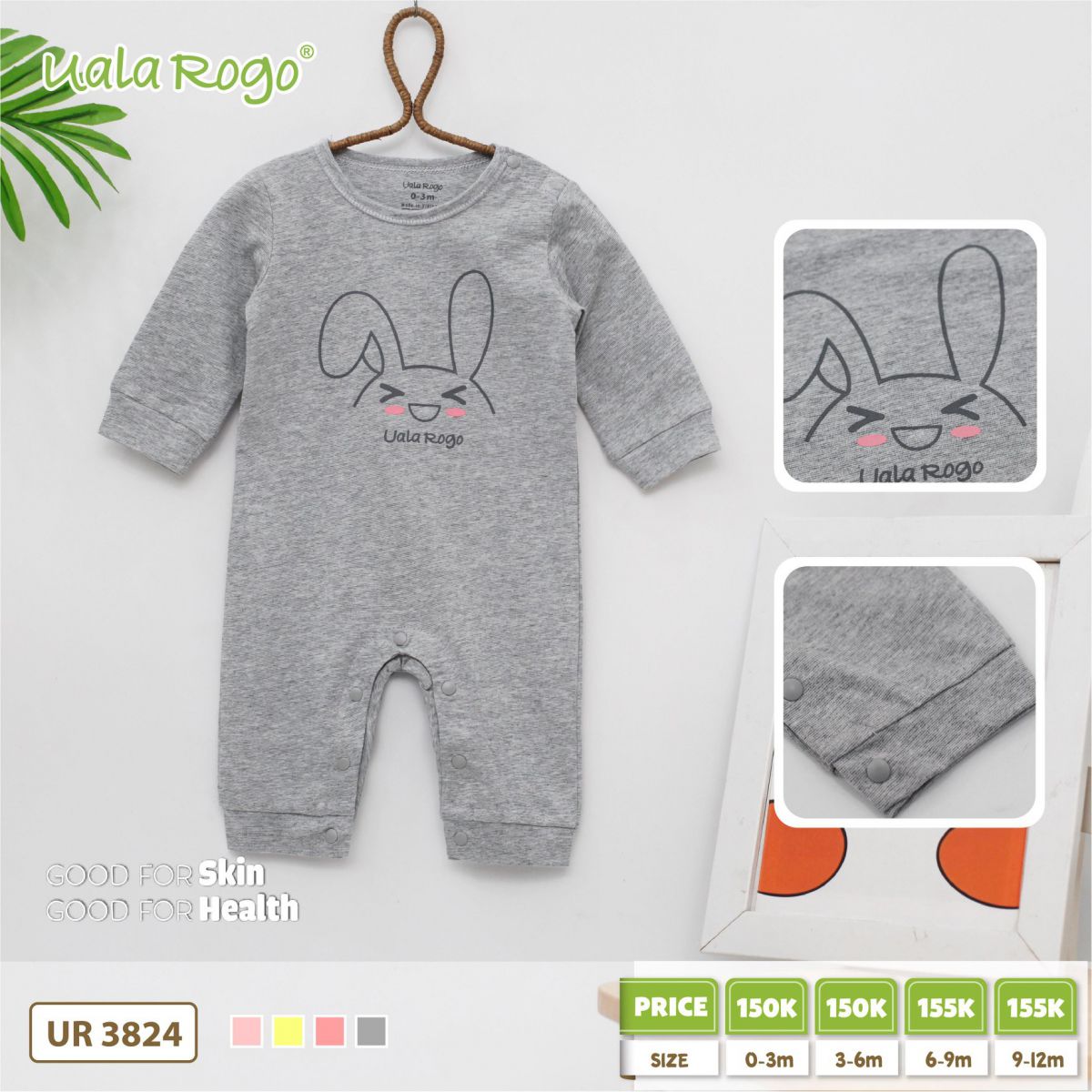 UR3824.4 - Set body liền tay cộc Uala Rogo - Xám