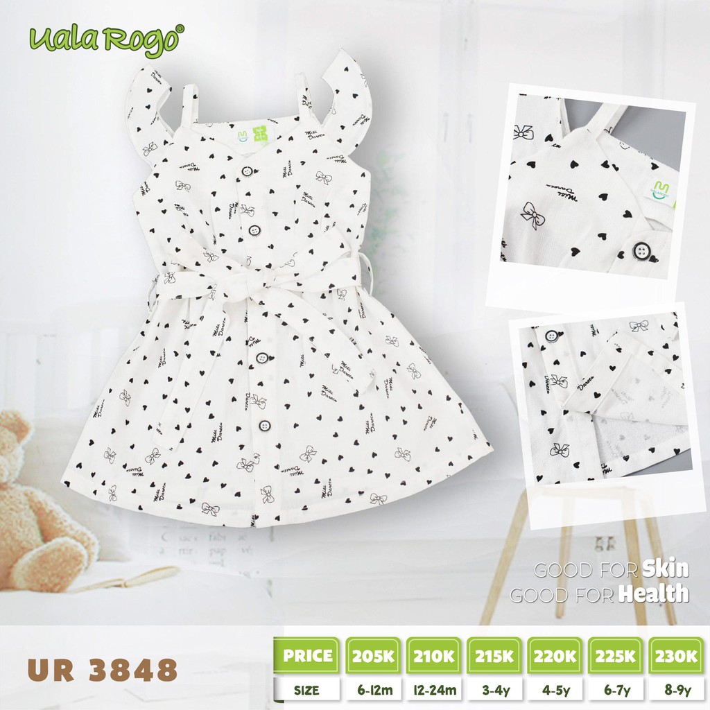 UR3848.1 - Đầm hoạ tiết cho bé gái Uala Rogo - Màu trắng