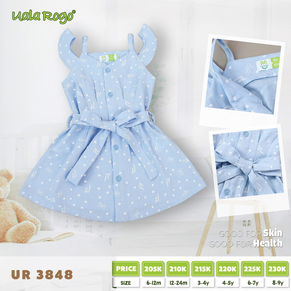 UR3848.2 - Đầm hoạ tiết cho bé gái Uala Rogo - Màu xanh 
