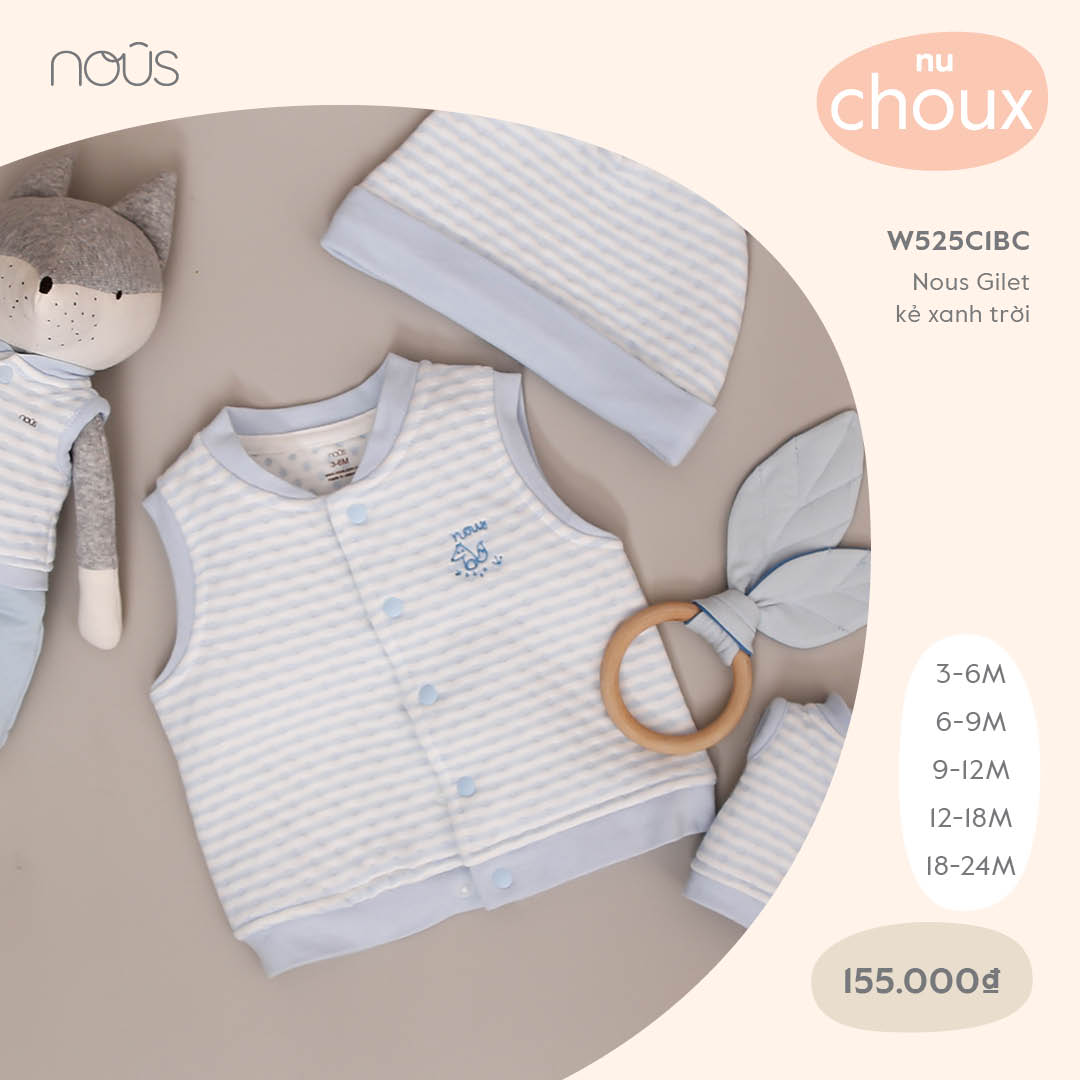 W525C1BC - Áo Gilet Nous vải Nu Choux kẻ xanh trời