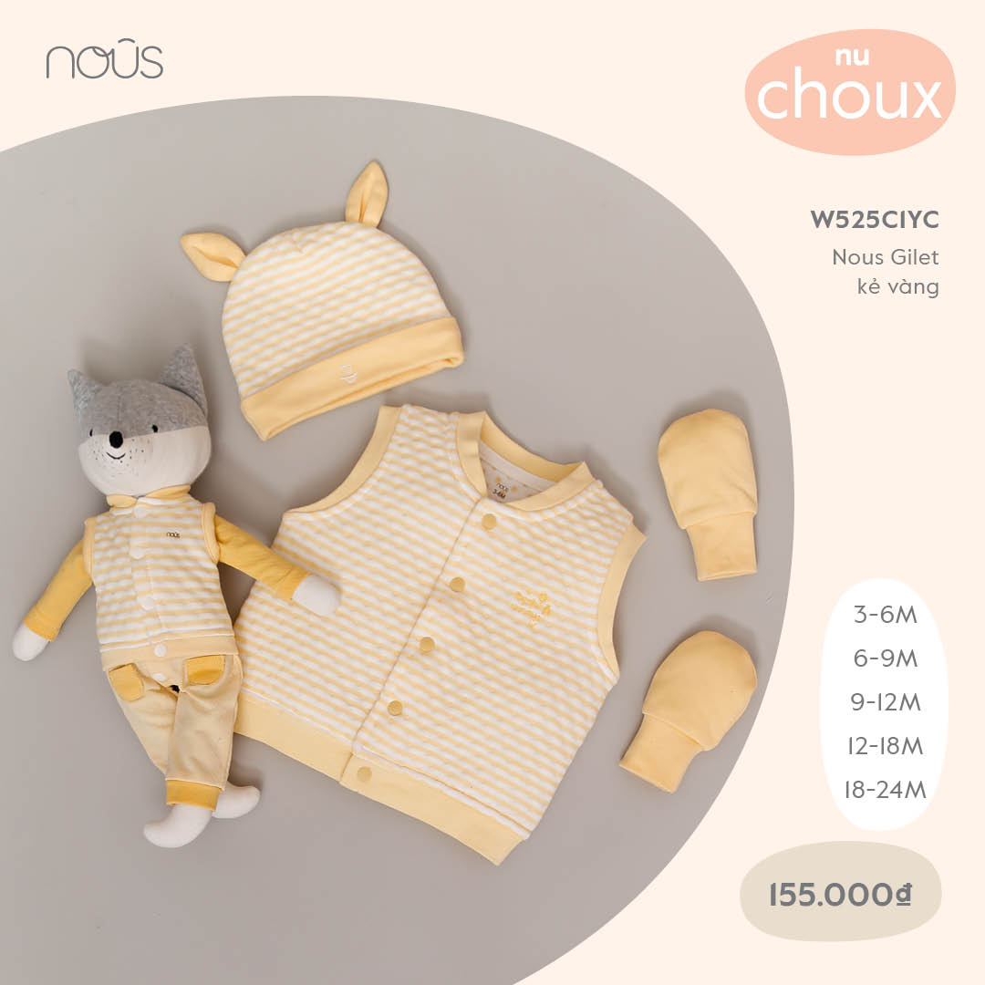 W525C1YC - Áo Gilet Nous vải Nu Choux kẻ vàng