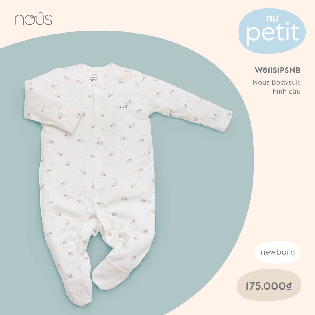W611S1PSNB175 - Bộ quần áo Nous Bodysuit hình cừu vải Nu Petit - Màu trắng (NewBorn)