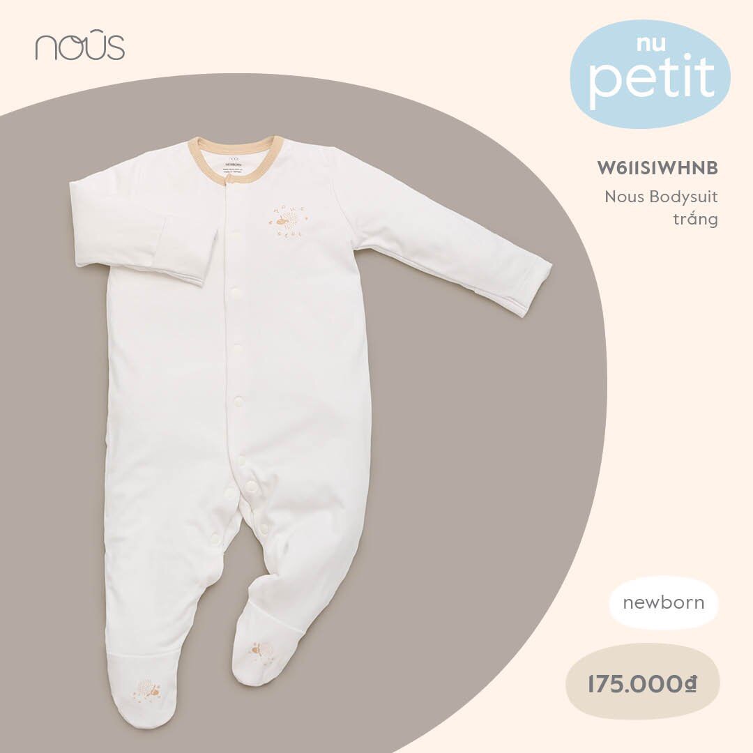W611S1WHNB175 - Bộ quần áo Nous Bodysuit vải Nu Petit - Màu trắng (NewBorn)