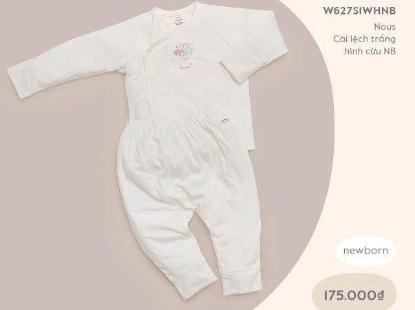 W627S1WHNB175 - Bộ quần áo Nous dài tay cài lệch hình cừu vải Nu Petit - Màu trắng (NewBorn)