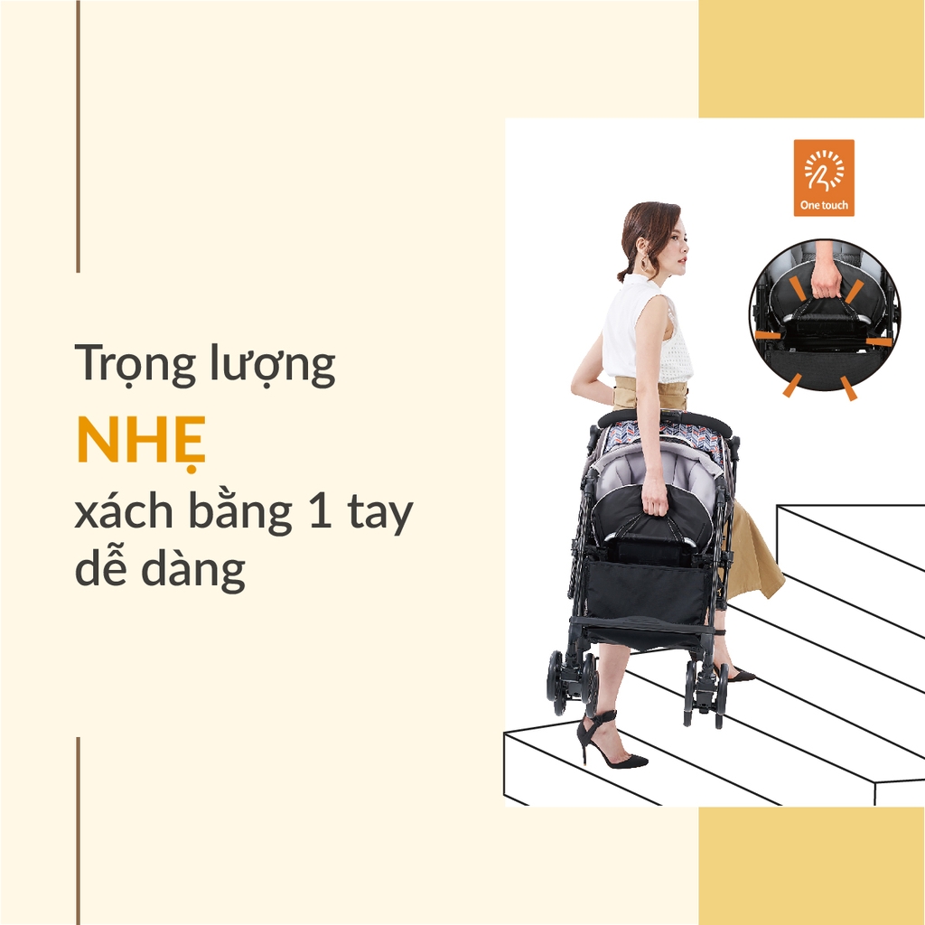 Xe đẩy Combi Sugocal Compact 4 bánh quay tự động - Màu đỏ